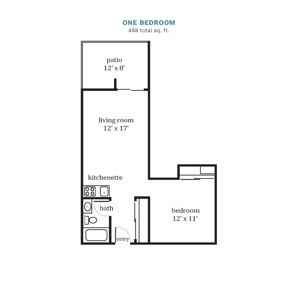 A floor plan image of a One Bedroom apartment.