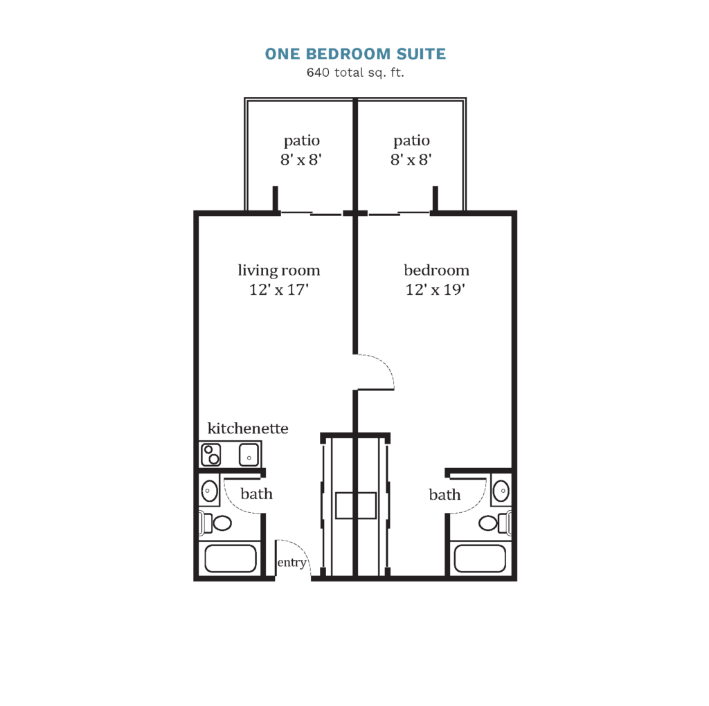 A floor plan image of a One Bedroom Suite apartment.